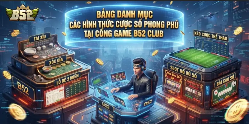 Bảng danh mục các hình thức cược số phong phú tại cổng game B52 CLUB