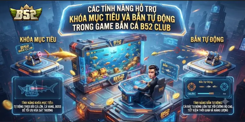 Các tính năng hỗ trợ khóa mục tiêu và bắn tự động trong game bắn cá B52 CLUB