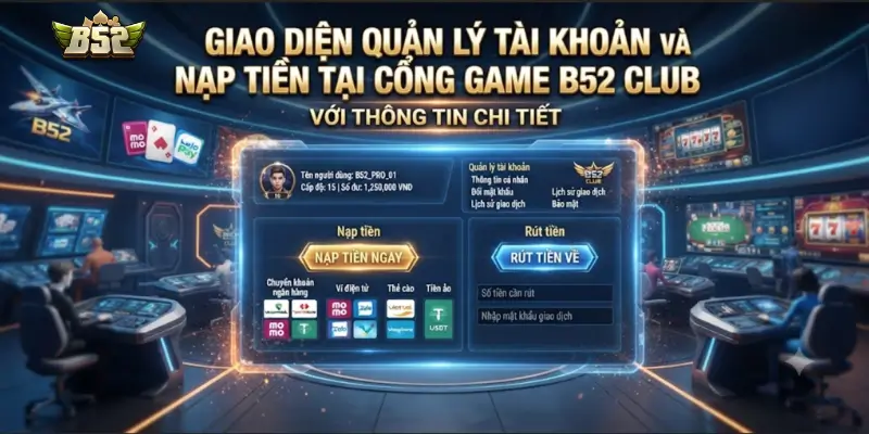 Giao diện quản lý tài khoản và nạp tiền tại cổng game B52 CLUB