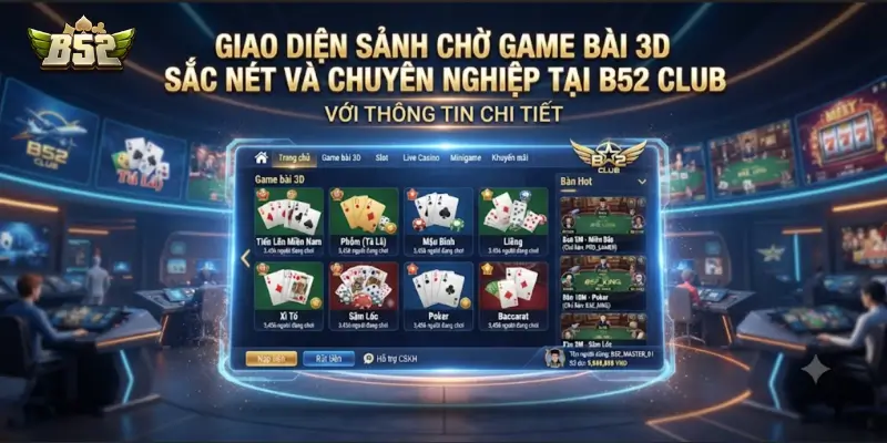 Giao diện sảnh chờ game bài 3D sắc nét và chuyên nghiệp tại B52 CLUB