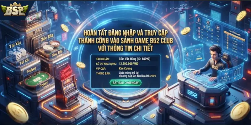 Hoàn tất đăng nhập và truy cập thành công vào sảnh game B52 CLUB